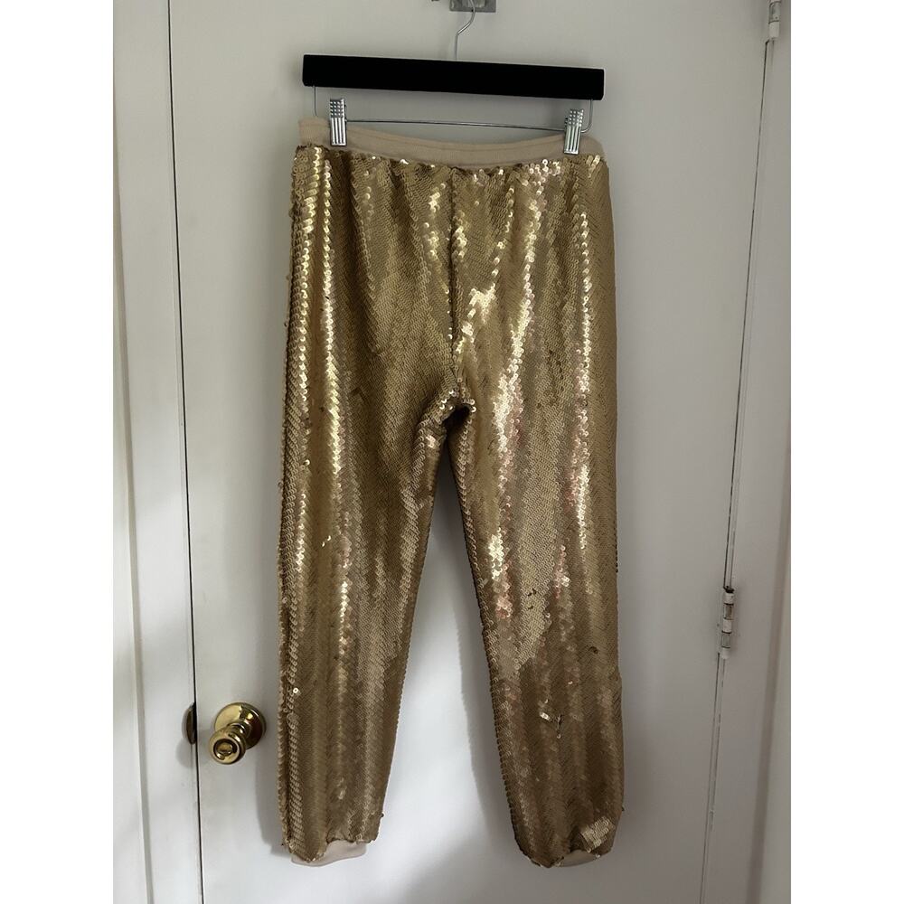 Free People Sequin Jogger Pants Golden Drawstring Festive Rayon Blend Size S - Picture 2 of 6